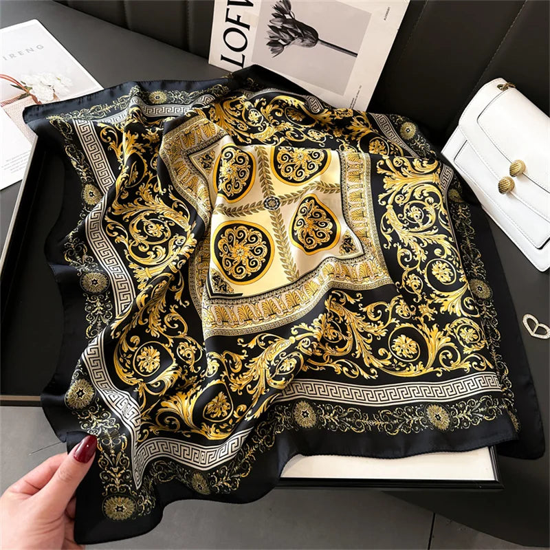 Ornate Print Square Scarf with Decorative Border Patterns