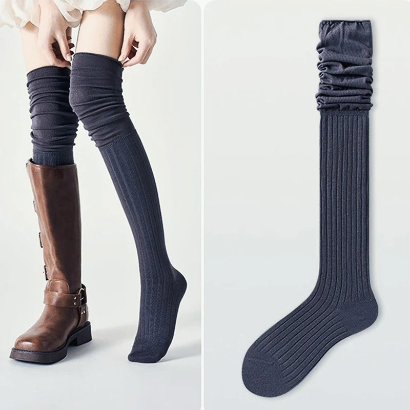 Solid Thigh High Socks with Long Knit Styling