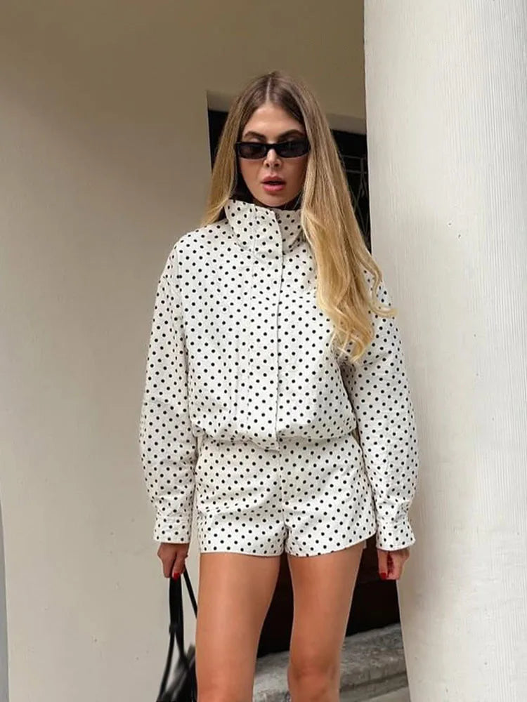 Women's Polka-Dot High-Neck Zip-Front Jacket