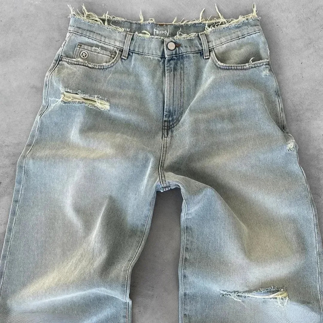 Men's Distressed Straight Leg Denim Jeans for Casual Everyday Wear