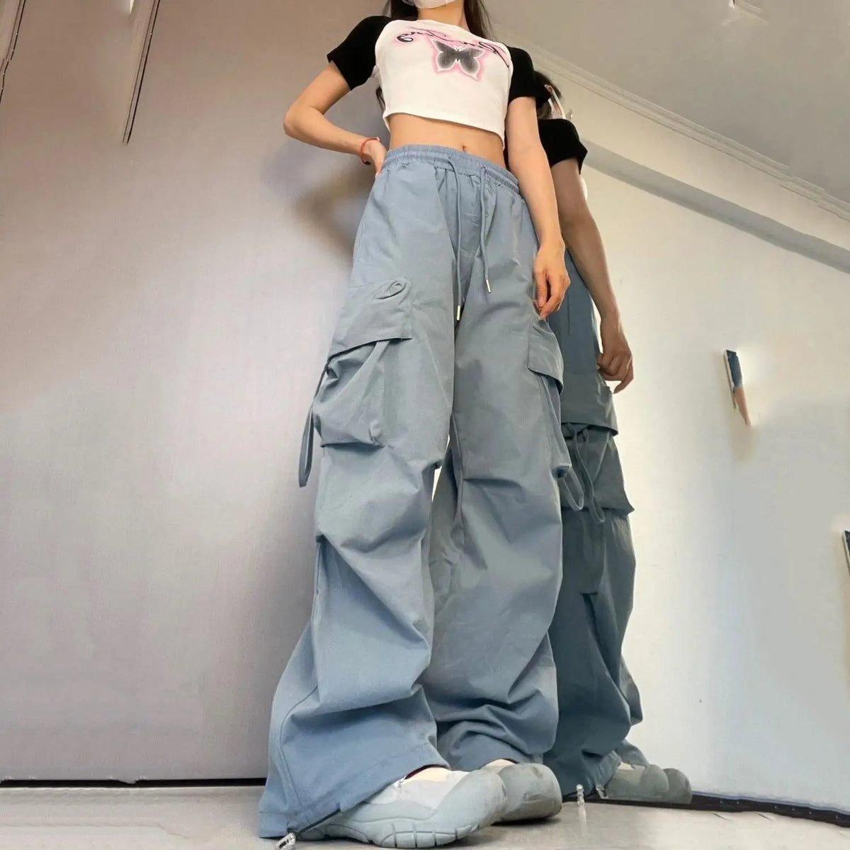 Full Length Wide Leg Casual Cargo Pants with Pockets