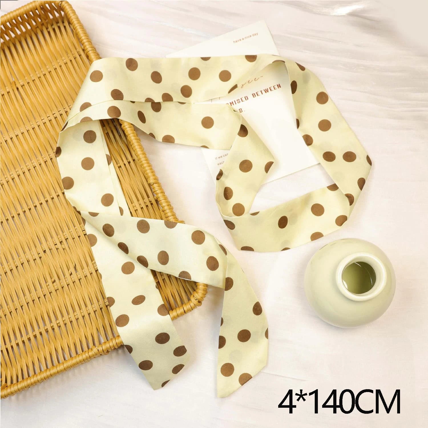 Printed Narrow Long Scarf with Pointed Ribbon Ends