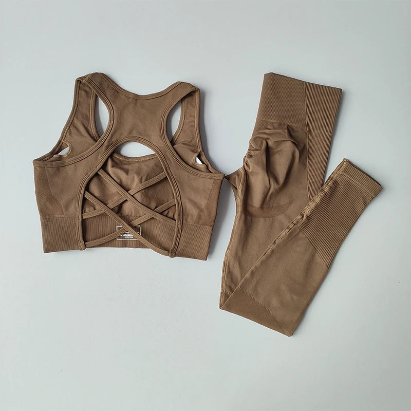 Women's Cross Back Bra And Leggings Yoga Set