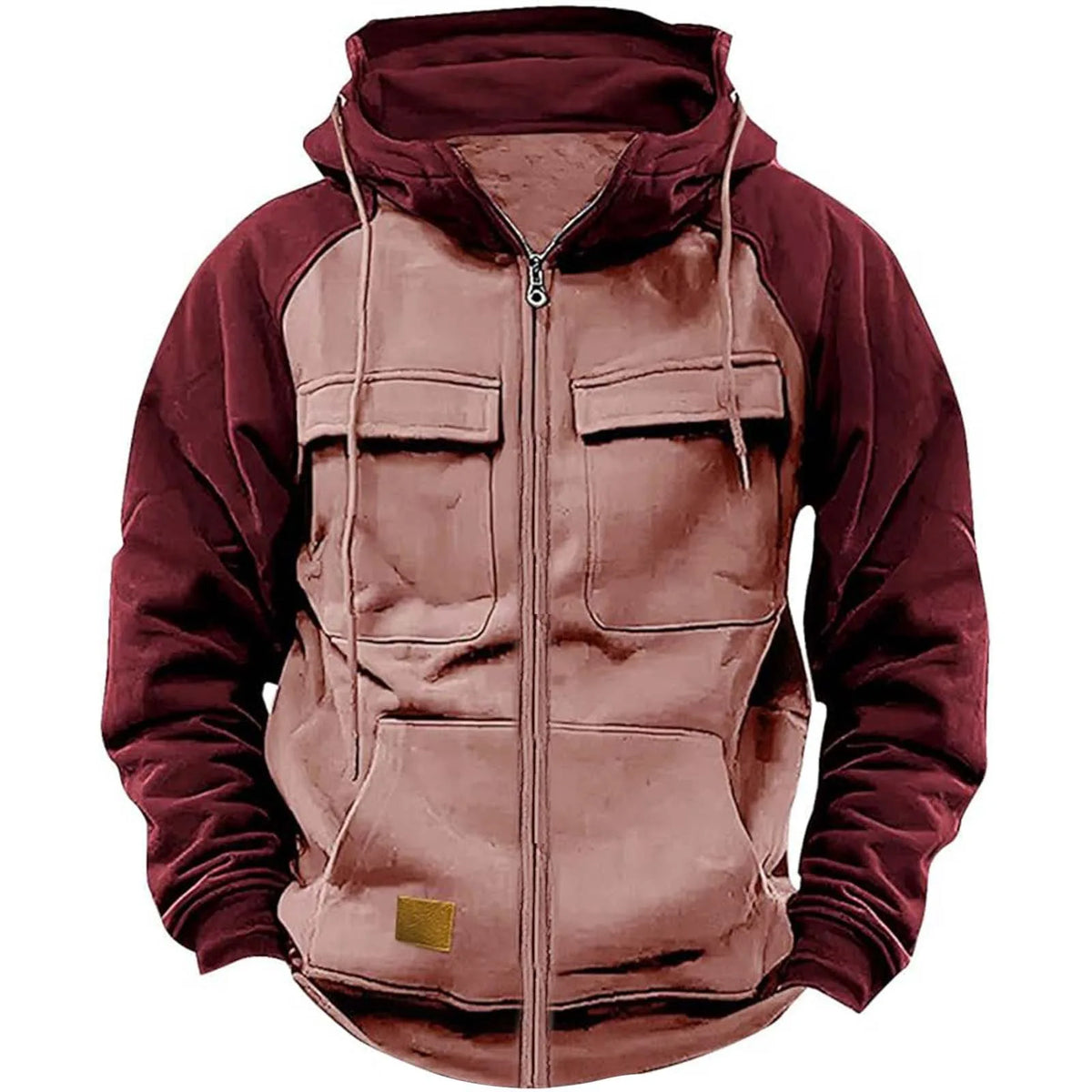 Men's Multi-Pocket Patchwork Long-Sleeve Zip-Front Hoodie