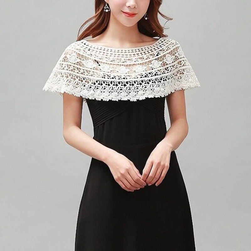 Crochet Floral Lace Capelet for Layering over Dresses and Tops