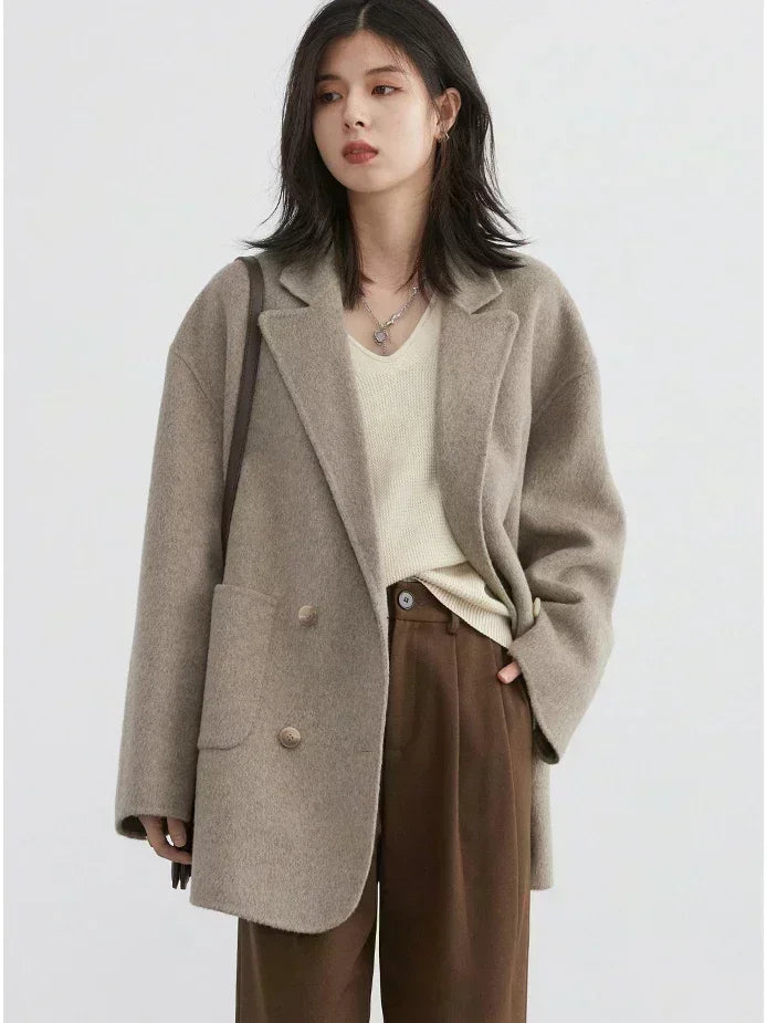 Women's Relaxed Double Breasted Lapel Coat for Layered Outfits