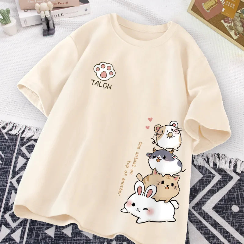 Women's Cartoon Hamster Short-Sleeve Loose T-Shirt