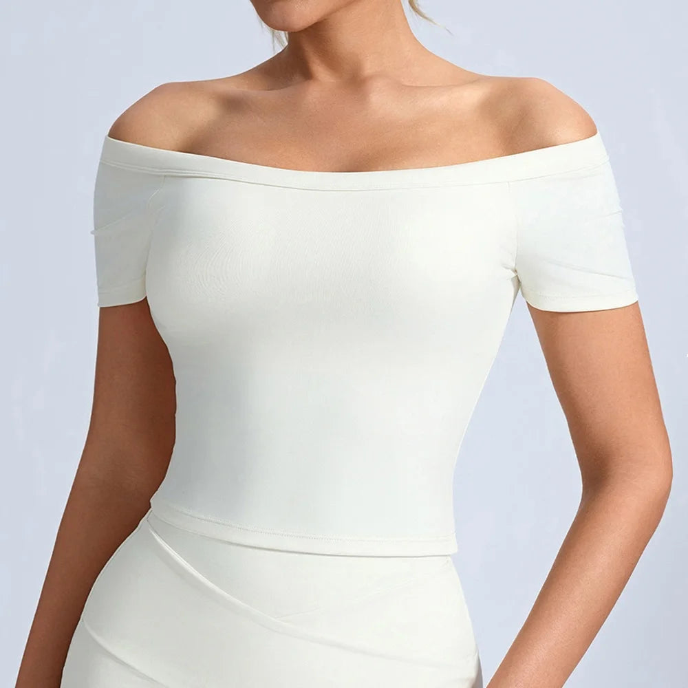 Women's Off-Shoulder Short-Sleeve Workout Top