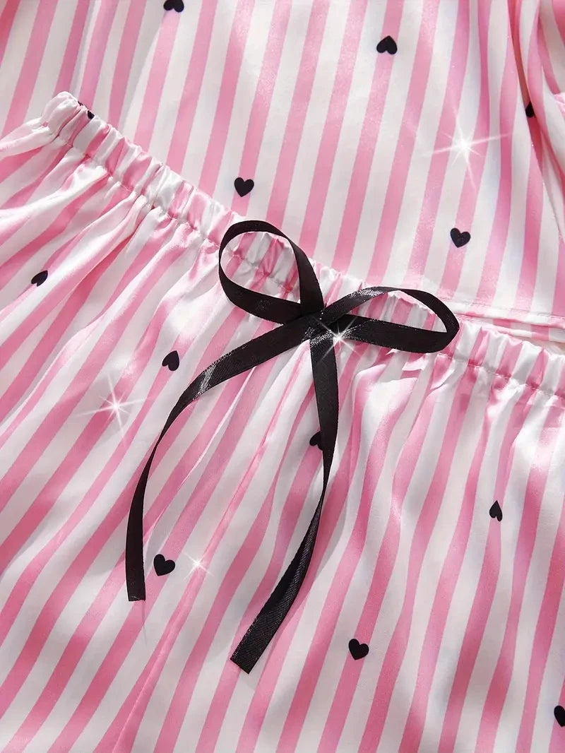 Women's Lace Trim Striped Cami Pajama Set with Top and Shorts