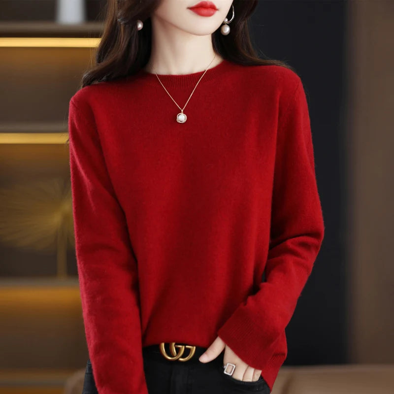 Women's Crew Neck Long Sleeve Sweater Casual Knit Layer