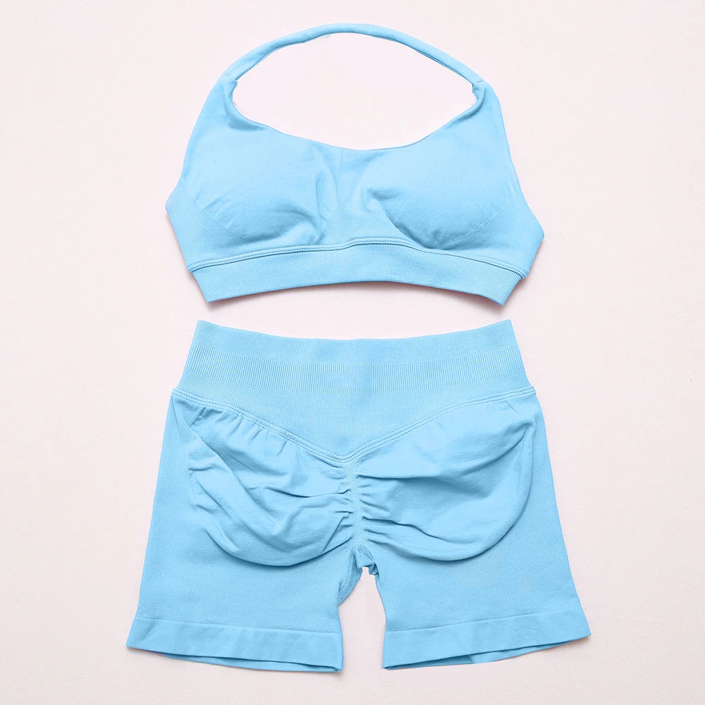 Women's Halter Bra And Shorts Yoga Set For Workout Outfits