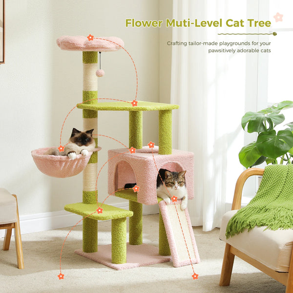 Flower Cat Tree Multi-Level Cat Tower with Sisal Covered Scratching Posts Cute Cat Condo for Indoor Small Medium Cats Top Perch