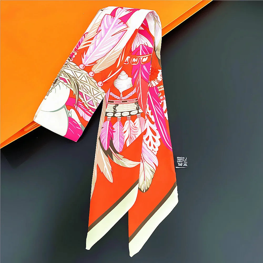Horse Motif Skinny Scarf with Decorative Printed Patterns