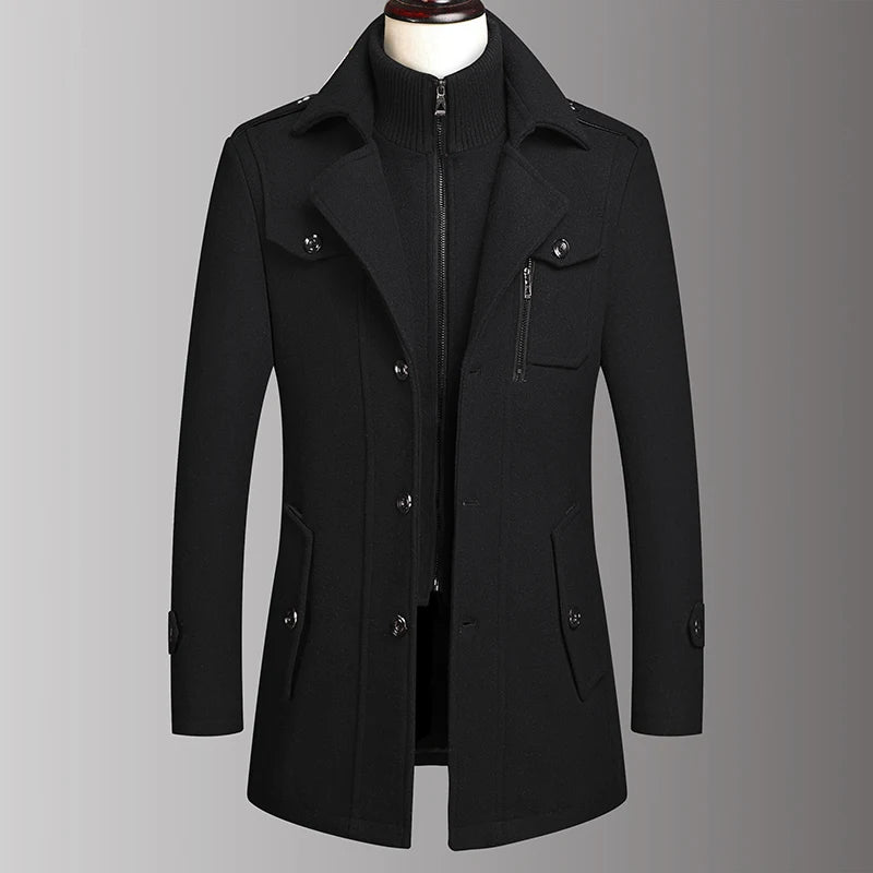 Men's Collared Button Front Long Coat