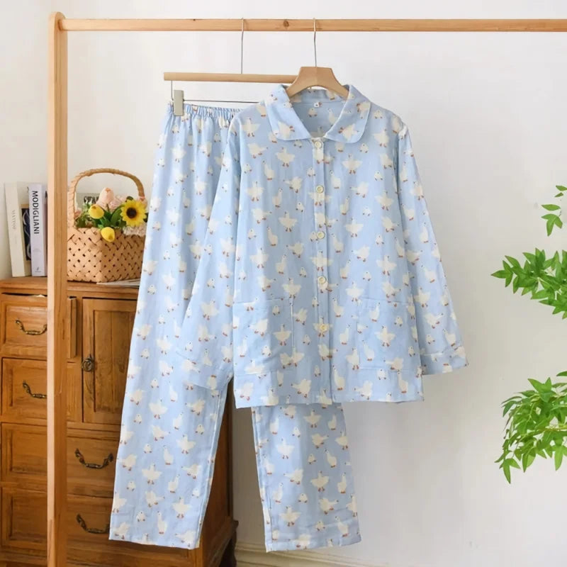 Women's Animal Print Button Front Pajama Set with Top and Pants