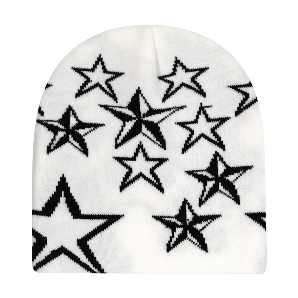 Graphic Knit Beanie with Letter and Pattern Style Options