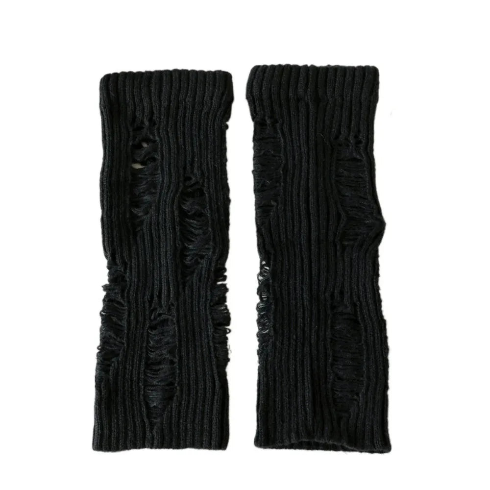 Distressed Ribbed Knit Leg Warmers with Ripped Pattern Details