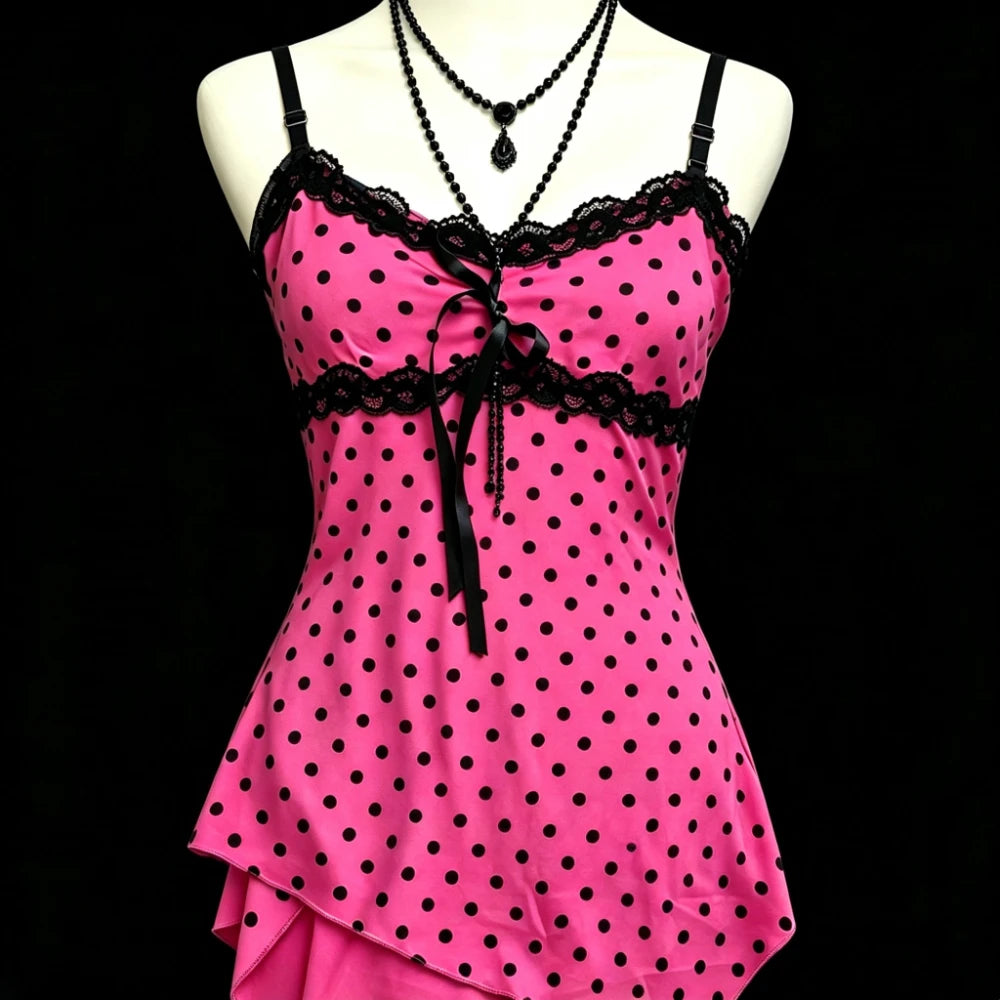 Women's Printed Lace Trim Camisole with Thin Straps and Fitted Shape