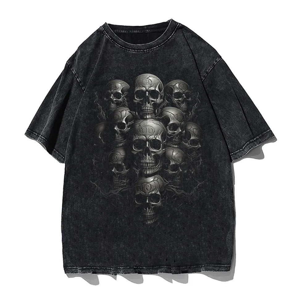 Hip-Hop Skull T-Shirt Men Vintage Harajuku Y2K Streetwear Black Cotton Tee