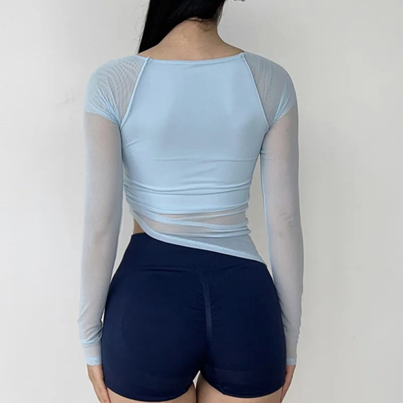 Women's Mesh-Panel Long-Sleeve Workout Top