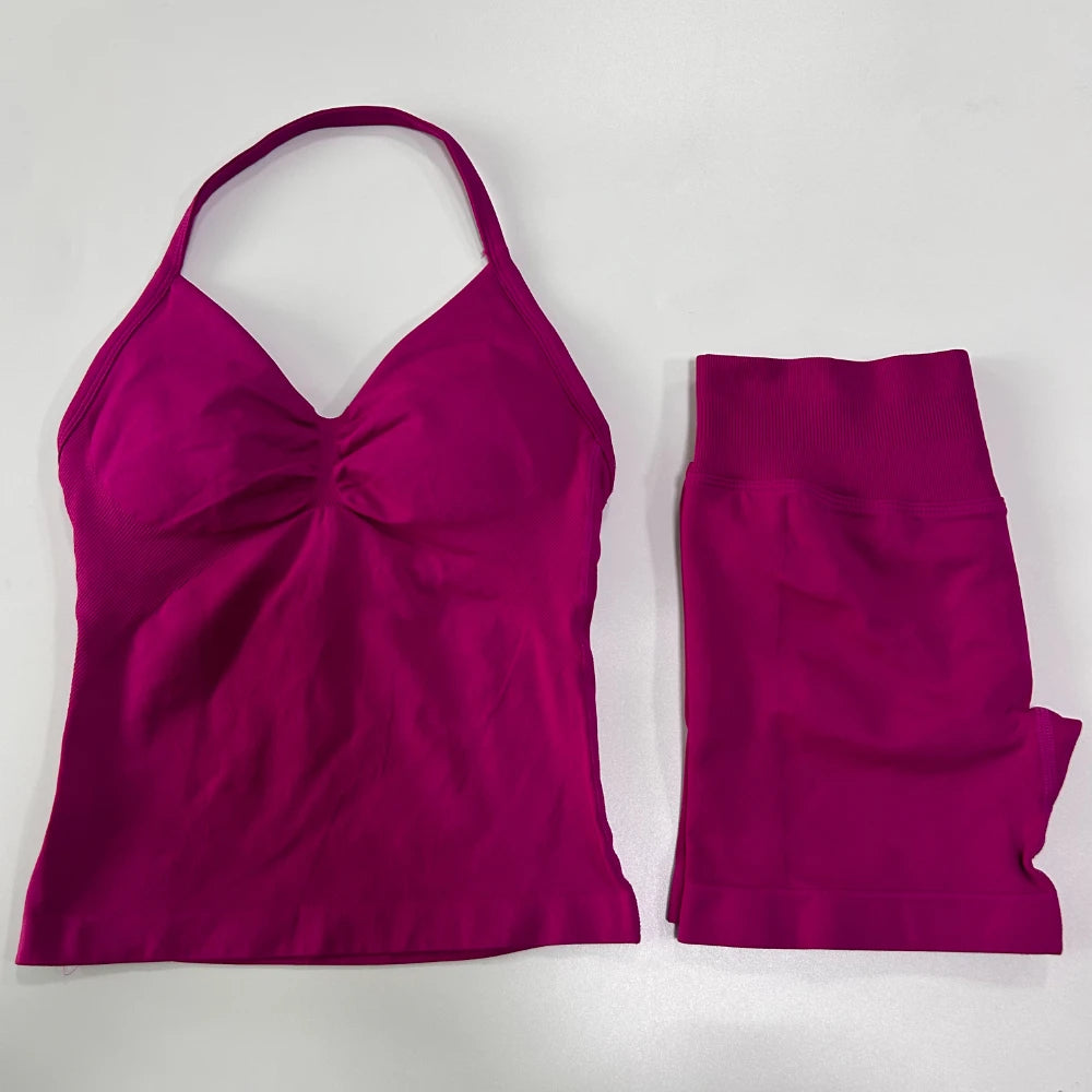 Women's Halter Tank And Shorts Yoga Set For Workout Outfits