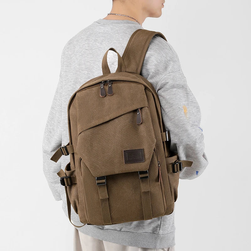 Canvas Travel Backpack with Buckle Front and Adjustable Shoulder Carry Straps