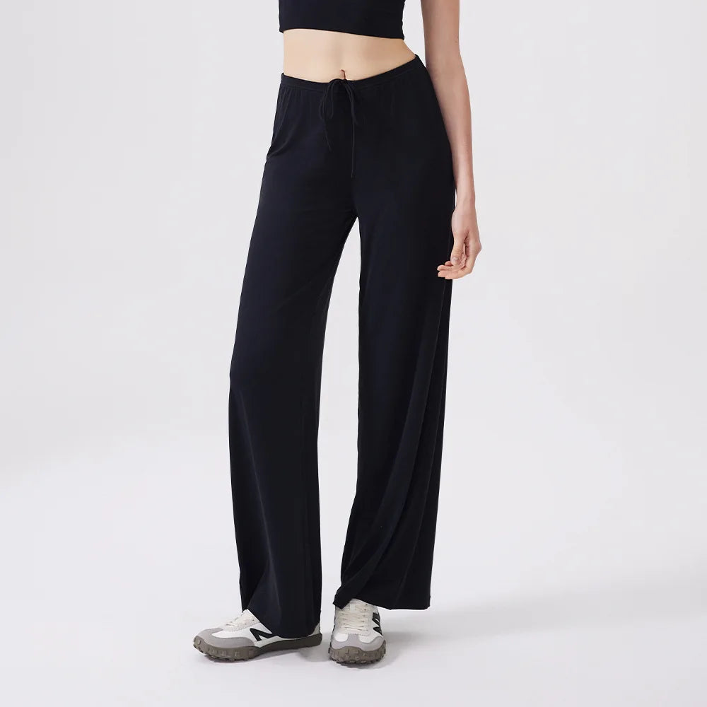 Women's Drawstring Waist Nylon Blend Wide Leg Pants for Casual Activewear