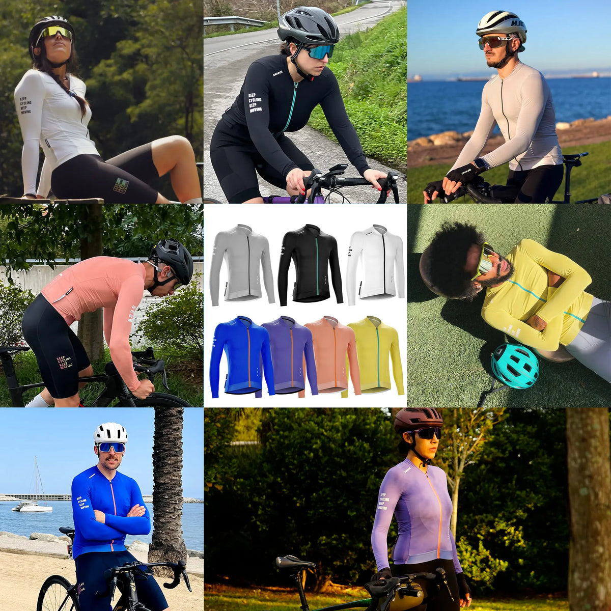 Unisex Long Sleeve Cycling Jersey with Full Zipper and Pocket Details