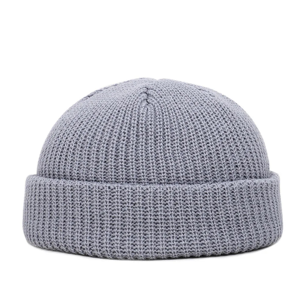 Short Ribbed Knit Beanie with Folded Cuff Shape