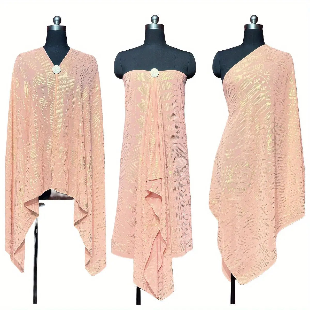 Gold Print Sheer Wrap Scarf for Layering over Outfits