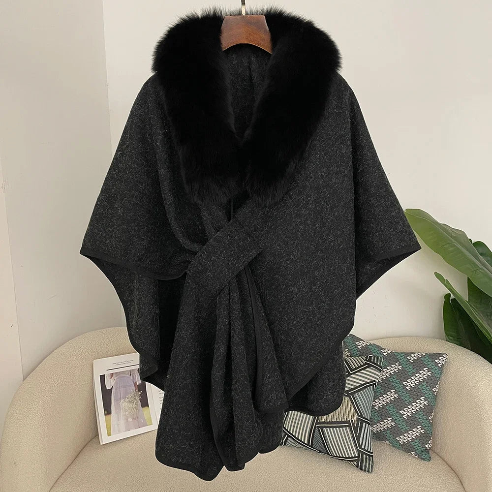 Plush Collar Tie Front Cape for Layering over Outfits
