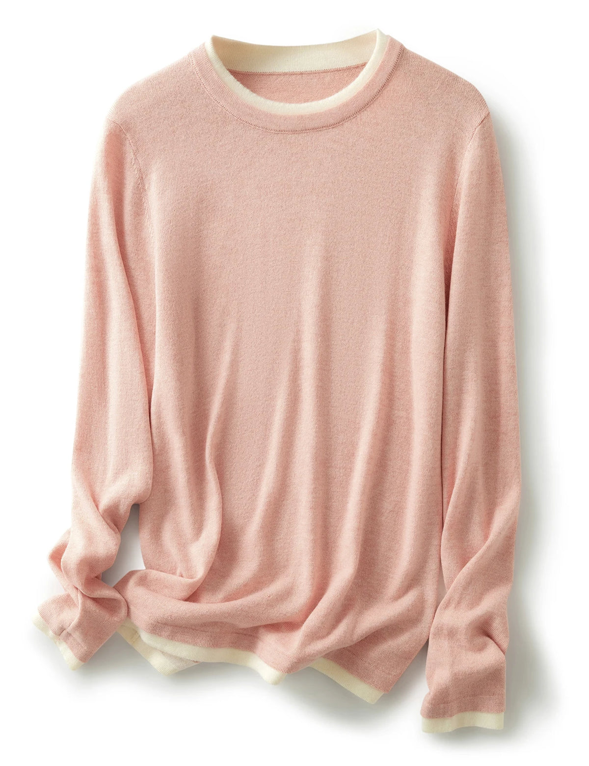 Women's Contrast Trim Crew Neck Sweater Casual Knit Layer