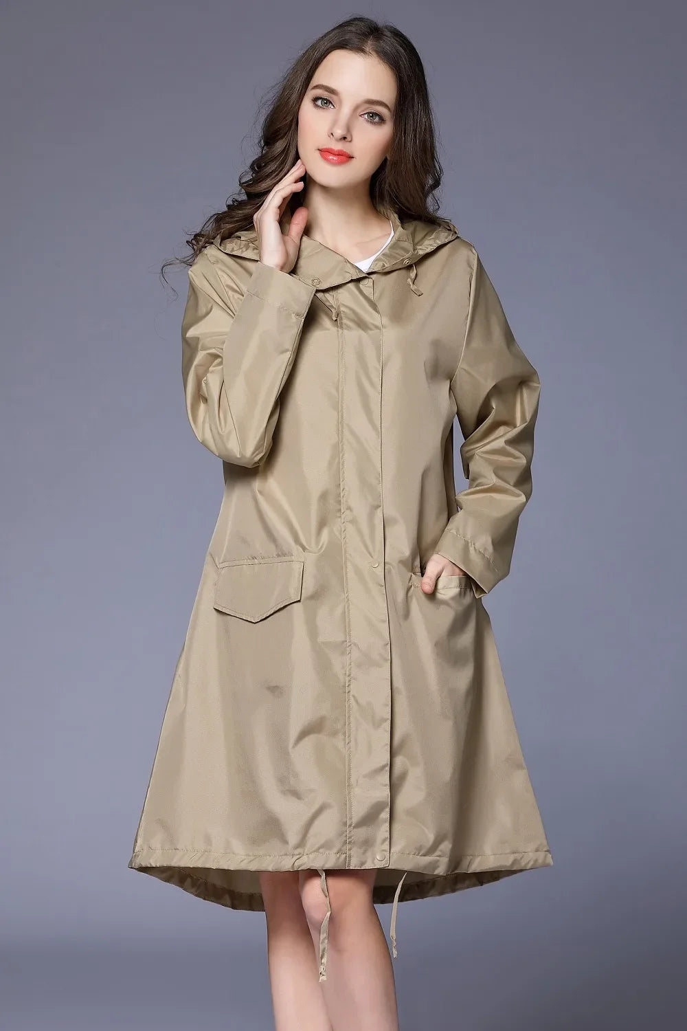 Long Hooded Front Opening Jacket for Layering over Outfits