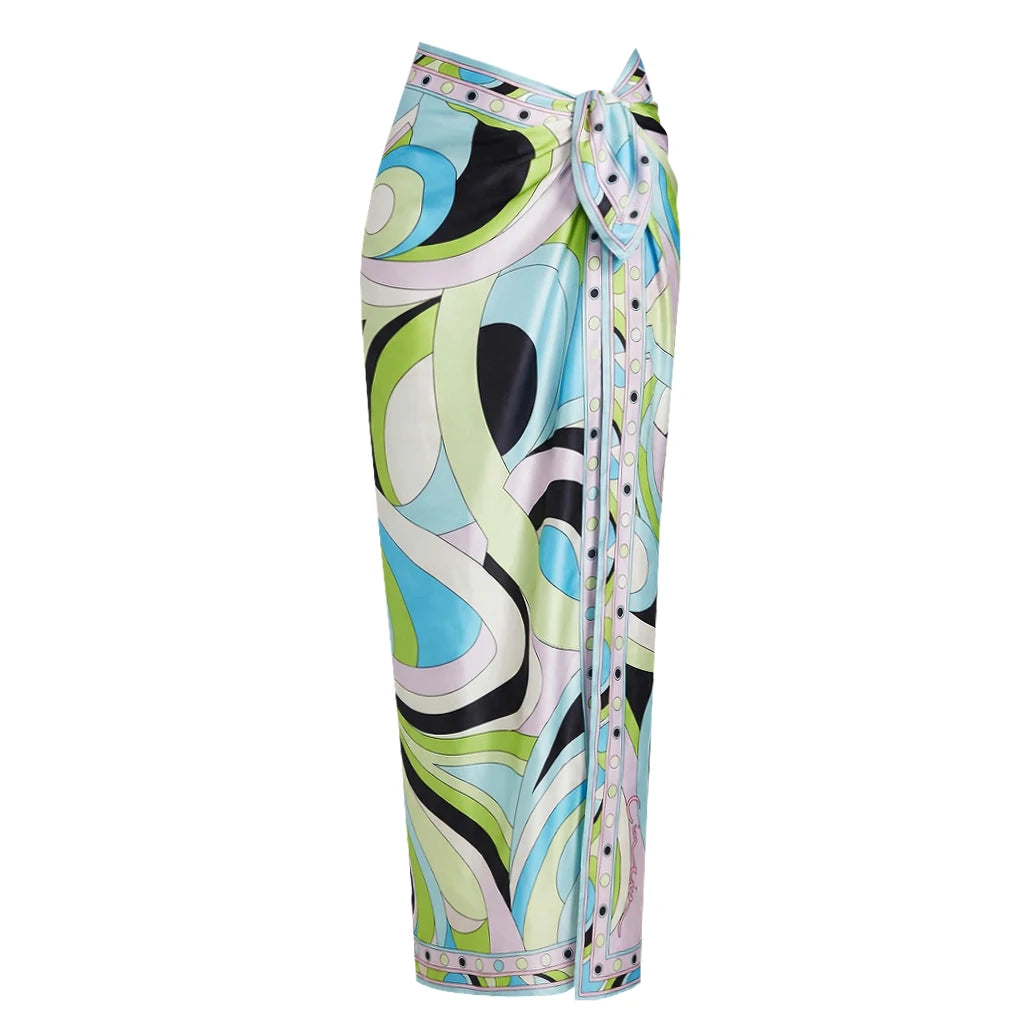 Printed Long Sleeve Swimsuit with Matching Skirt