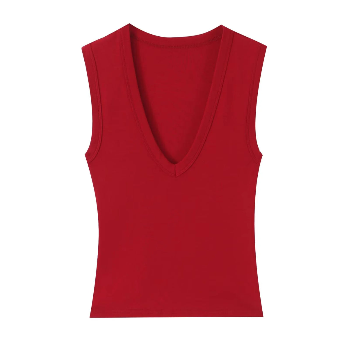 Women's Deep V Neck Polyester Tank Top with Sleeveless Fitted Cut