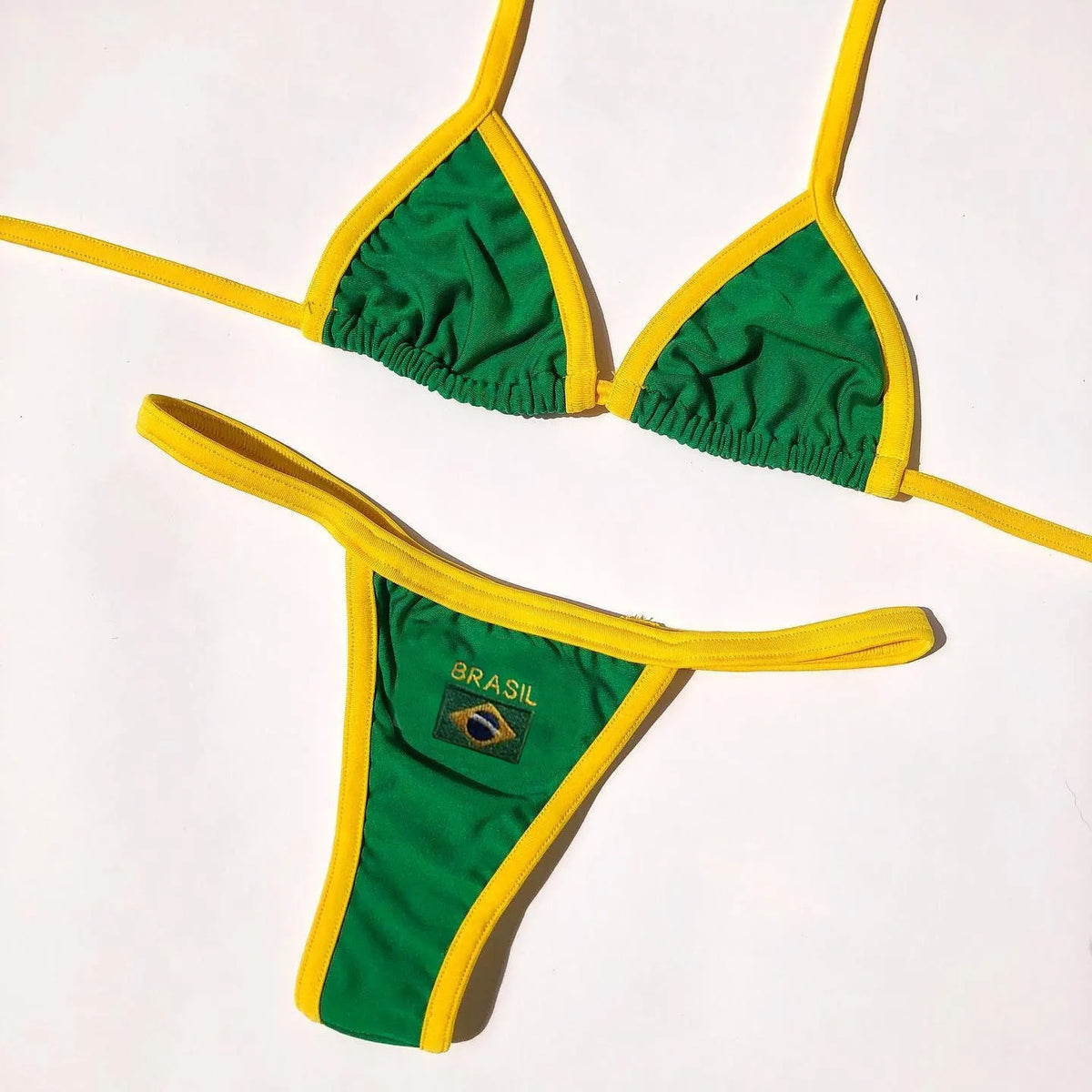 Women's Flag Print Triangle Bikini Top and Tie Side Thong Set