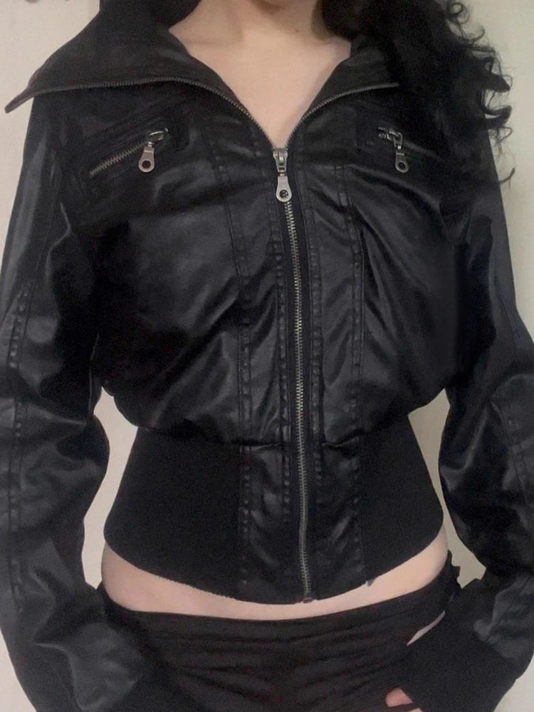 Women's Cropped Zip Front Biker Jacket for Layered Outfits