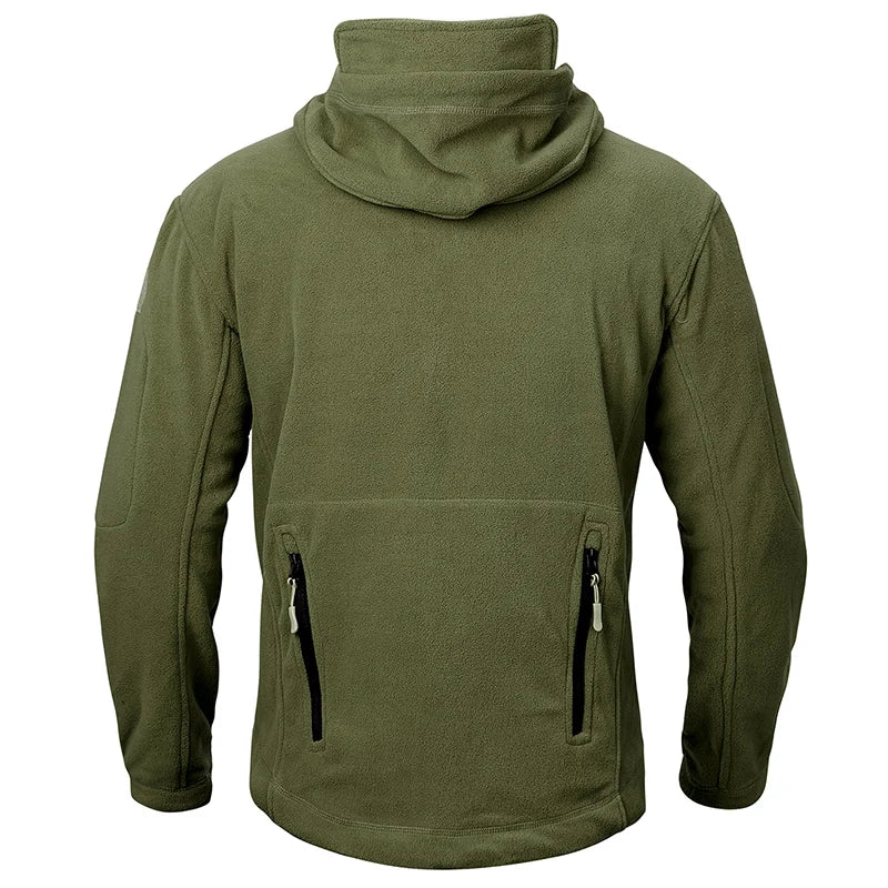 Men's Warm Tactical Fleece Jacket Zip Up Thicken Polar Hoodie Winter Outdoor Sport Hiking Hooded Coat Multi-Pocket