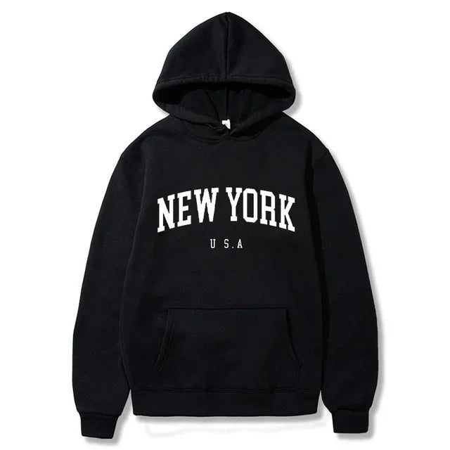 New York Letter-Print Long-Sleeve Pullover Hoodie