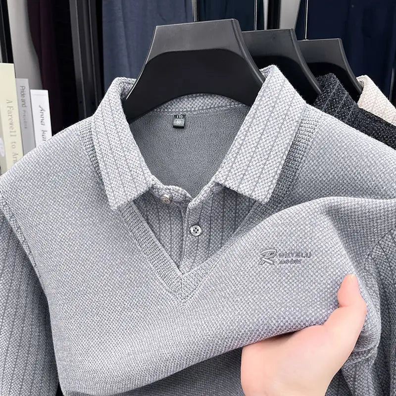 Men's Polo Collar Long Sleeve Knit Sweater