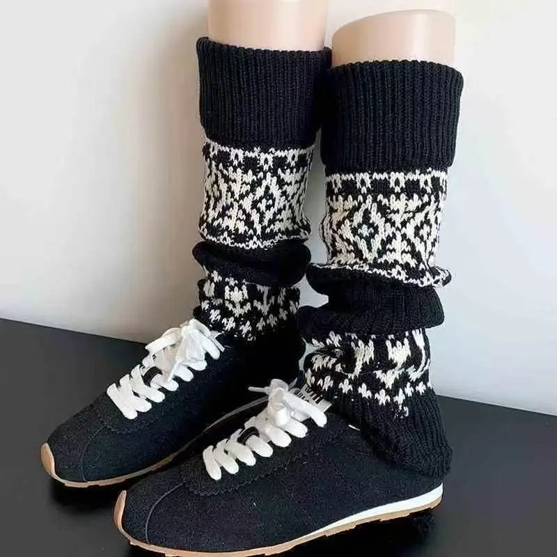 Patterned Knit Leg Warmers with Foldable Ribbed Cuffs