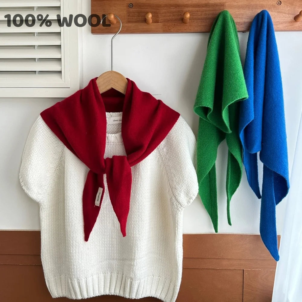 Solid Knitted Triangle Scarf with Tieable Pointed Corners