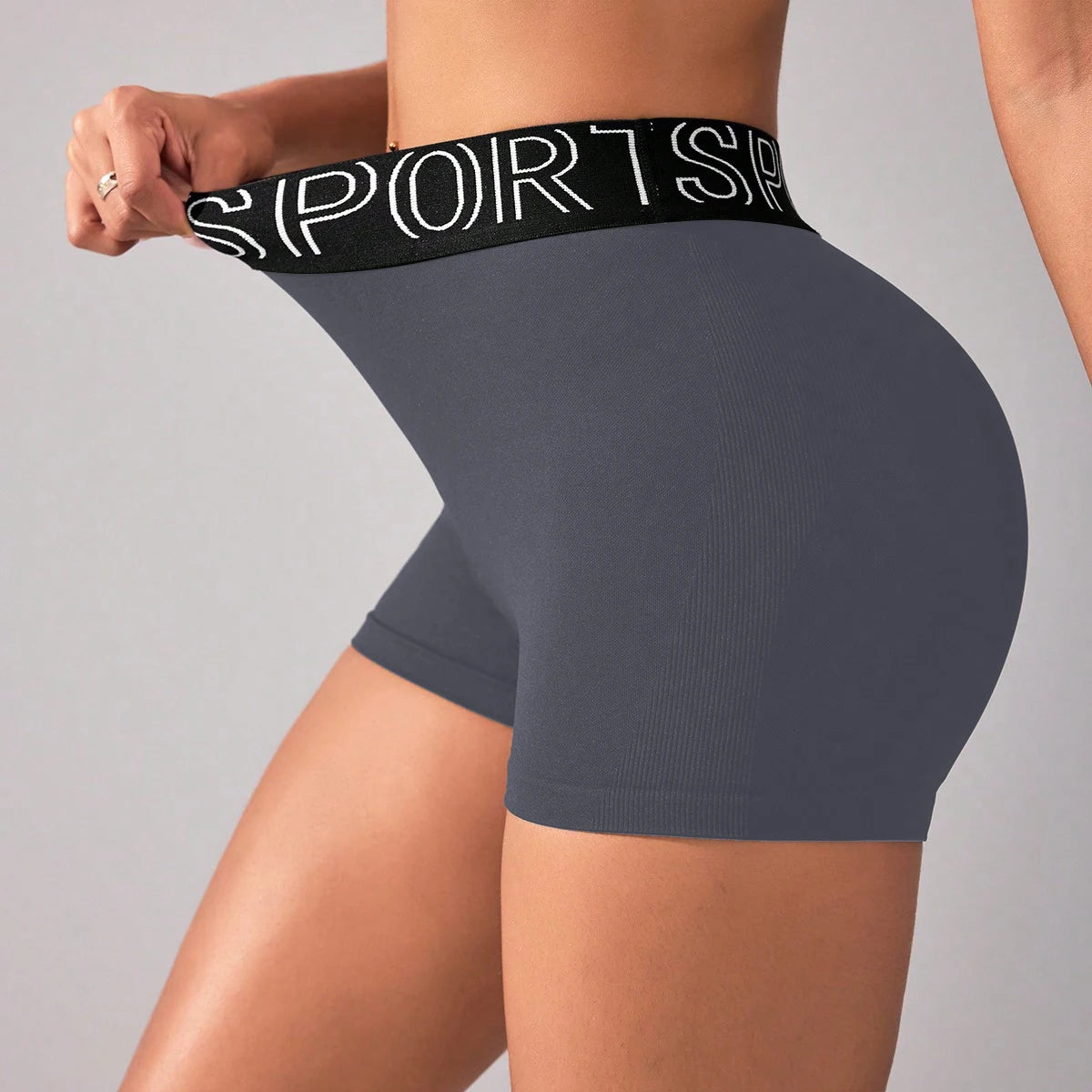 Women's Lettered Waistband Nylon Blend Shorts for Yoga and Fitness