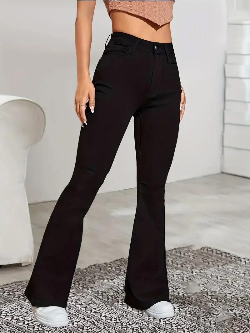 Women's Gray Blue Flared Leg Denim Jeans For Everyday Outfits