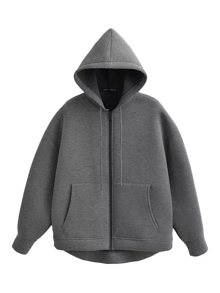 Women's Hooded Long-Sleeve Zip-Front Pocket Jacket