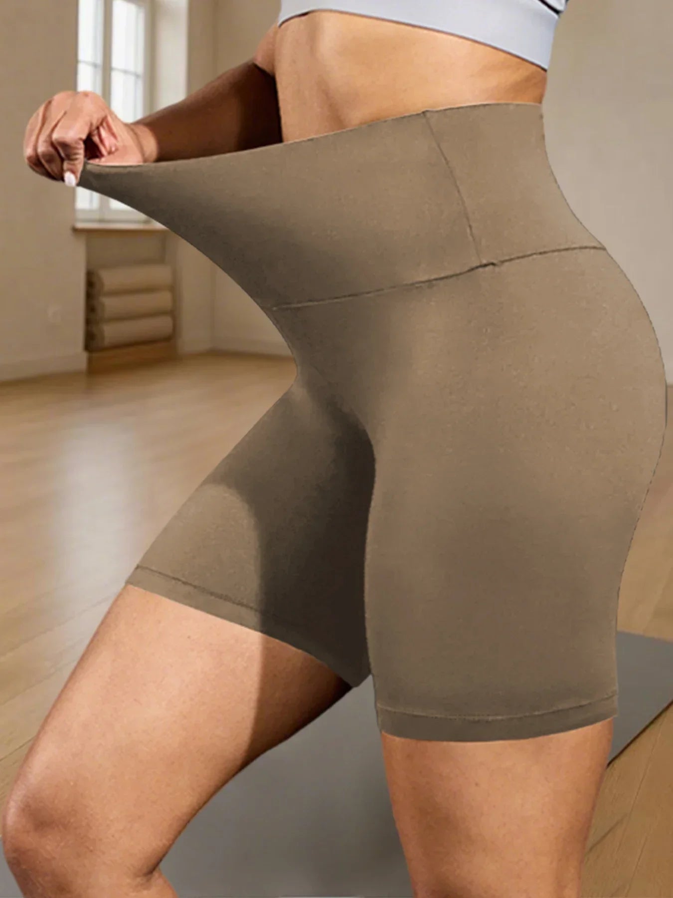 Women's High Waist Polyester Blend Biker Shorts for Yoga and Running