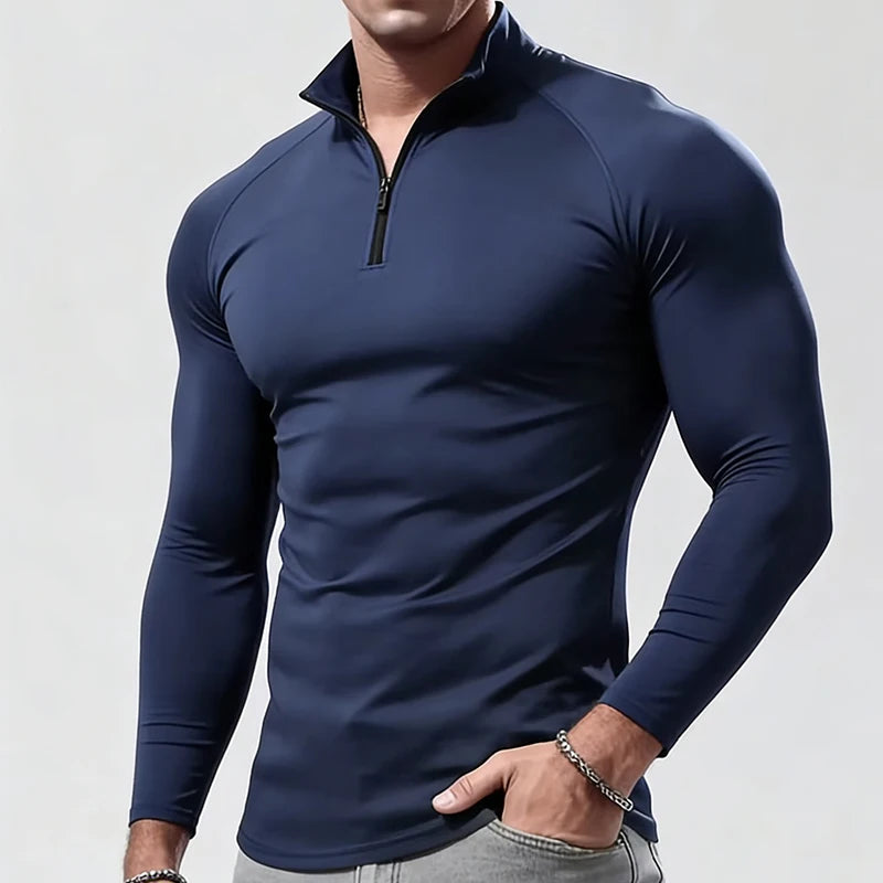 Men's Fitted Long-Sleeve Stretch Polo Shirt