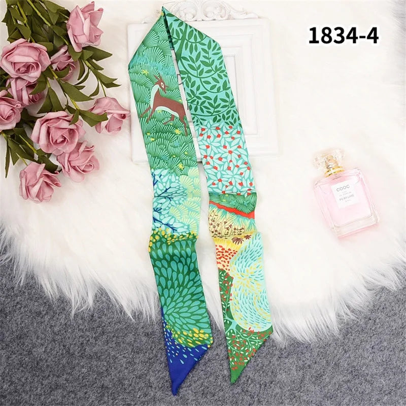 Horse Motif Skinny Ribbon Scarf with Printed Designs