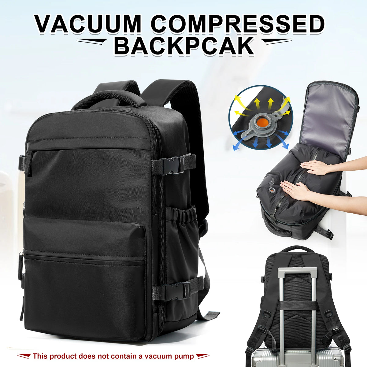 Travel Backpack with Internal Compression Compartment and Pump Option