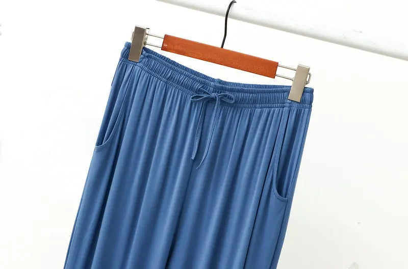 Men's Solid Cuffed Elastic Waist Long Lounge Pajama Pants